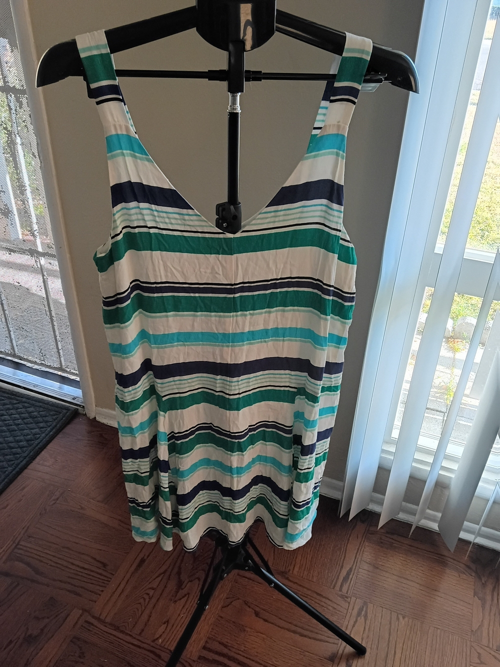 Sanctuary Striped V-Neck Tank Dress in Teal and Navy Never Worn Like New Large